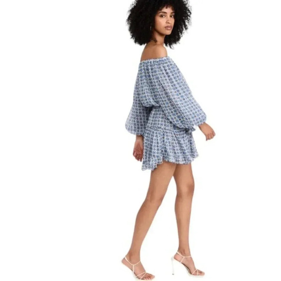 MISA Zonia Chiffon Mini Dress in Scorpio’s Tile Blue Size S NWT - Picture 4 of 14